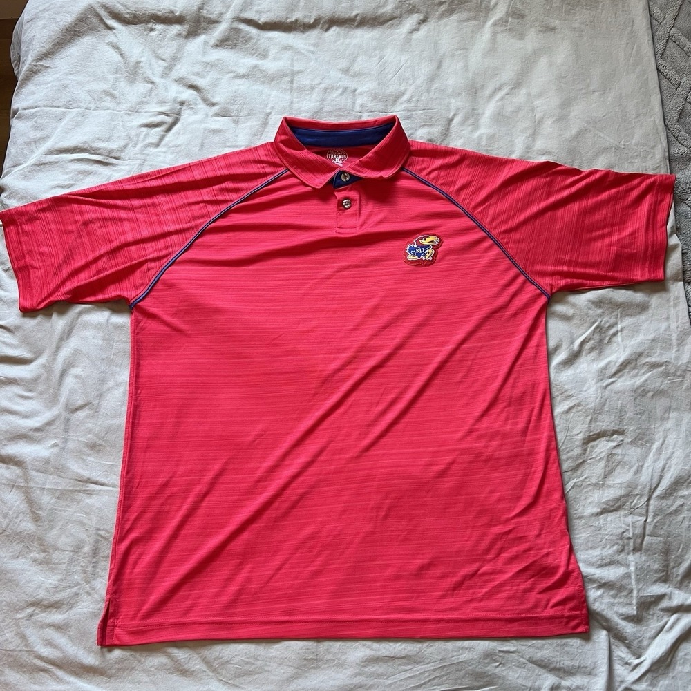 Kansas Jayhawks Mens Large Red Textured Performance Polo Shirt‎ Rivalry Threads